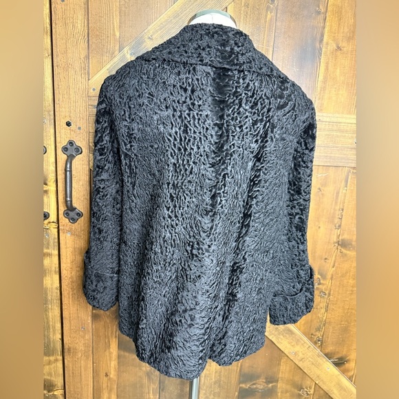 Vintage Persian Curly Lamb Swing Coat Black Round Buttons Short Size M - Picture 3 of 12
